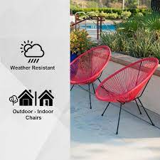 Xbrand 35 4 In H Oval Red And Black Rattan Steel Indoor Or Outdoor Hammock Weave Stationary Chair Set Of 2