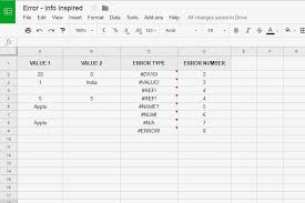 diffe error types in google sheets