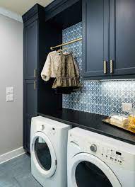 laundry room with blue floor