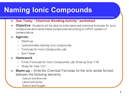 Worksheet      Ionic Compounds  Writing Ternary Formulas     Episode    