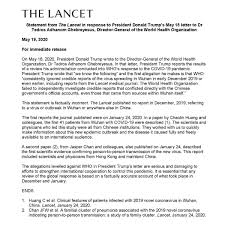 The company said in a tweet it made the decision due to the risk of further incitement of violence. The Lancet On Twitter Statement From The Lancet In Response To President Donald Trump S May 18 Letter To Dr Tedros Adhanom Ghebreyesus Director General Of The World Health Organization Https T Co Jkc0fdiq8e