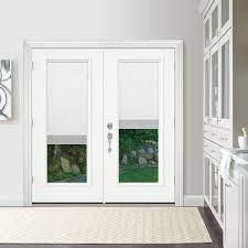 Jeld Wen 72 In X 80 In White Painted Steel Left Hand Inswing Full Lite Glass Active Stationary Patio Door W Blinds