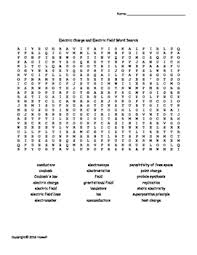 Electric Charge And Electric Field Word Search For Physics Or