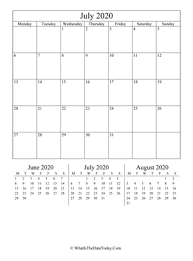 July 2020 Calendar Templates Whatisthedatetoday Com