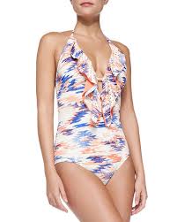 Ruffle Front Printed One Piece Swimsuit