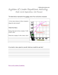 System Of Linear Equations Activity