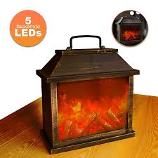 Led Lantern With Fireplace Look In Wood