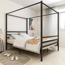 Eer 83 In W Black Metal Canopy Bed Frame Platform Bed Frame Queen With Minimalism Style Frame