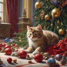 Котик роняет новогоднюю елку с …» — создано в Шедевруме