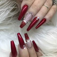 A nail design is very important as it contributes to the overall beauty of your outlook. Long Acrylic Nails Red Nails Nails With Rhinestones Acrylic Nails Gel Nails Rhinestone Nails Red Nails Red Nail Designs