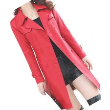 Real Lambskin Red Long Leather Trench Coat