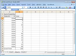 ms excel 2003 show totals as a