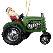 Resin Tractor Ornament Choose Green With Santa Or Red With