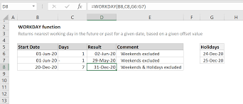 how to use the excel workday function