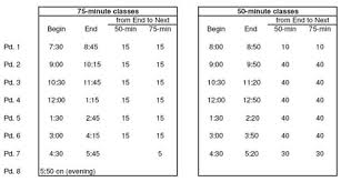 Standard Class Time Slots Registrars Office University