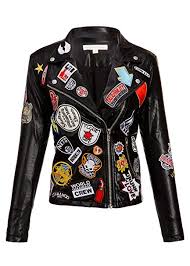 Pretty Attitude Womens Black Pu Faux Leather Moto Biker Jacket With Patches