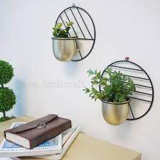 Gold And Black Round Metal Wall Planter