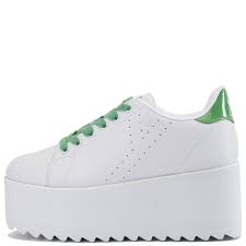 Womens Lala White Green Platform Sneakers