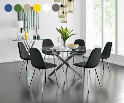 Expandable round jupe dining table with self storing leaves by jonathan charles. Large Round Black Oak Dining Table 6 Extra Padded Comfy Grey Chairs For Sale Ebay