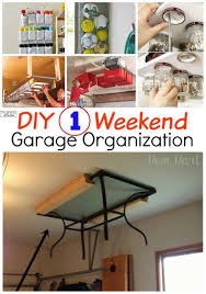 The wooden overhead garage storage shelves are designed to fit into that unused space above the garage doors (you need 16 in. 1 Weekend Garage Organization The Realistic Mama