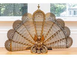 Brass Peacock Folding Fireplace Screen