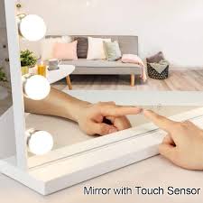 dey 23 in white vanity mirror with 15 lights led rectangular lighted makeup mirror with smart touch switch