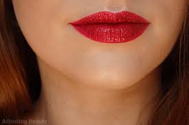 red glitter lips adjusting beauty