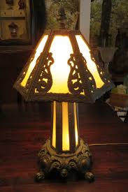 antique ornate slag glass table lamp