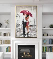 Couple Under Umbrella Oil Painting