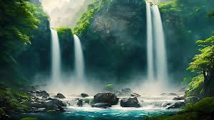beautiful waterfall in tropical forest