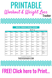 Free Printable Workout Weight Loss Tracker Calendar Fitness