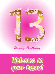 Thirteen years anniversary greeting card with candles, confetti and balloons. Gold And Butterflies Happy 13th Birthday Card Birthday Greeting Cards By Davia