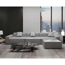 140 In Square Arm 4 Piece Polyester L Shaped Sectional Sofa In Gray