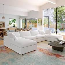 Magic Home 161 In Flared Arm 1 Piece Linen U Shaped Sectional Sofa In White