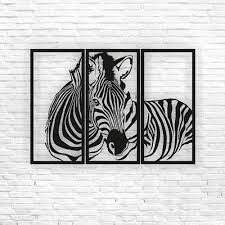 Zebra With 3 Frames Metal Wall Decor