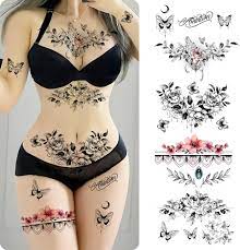 Amazon.com : ROARHOWL sexy temporary tattoos for women,sexy tattoo kit,  beautiful and exquisite,3D realistic flowers, butterflies, abdomen, chest,  waist and back apply false tattoos for girl (Design 3) : Beauty & Personal