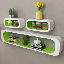 3 White Green Mdf Floating Wall Display