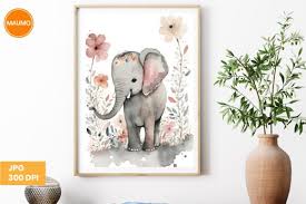 Elephant Watercolor Nursery Wall Art