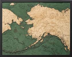 Alaska 3 D Nautical Wood Chart 24 5 X 31 Dark Frame