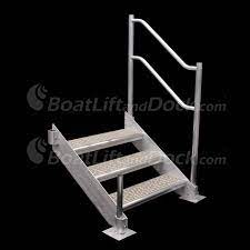 3 step aluminum dock stair with handrail