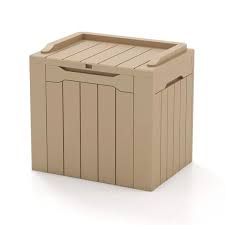 Patiowell 32 Gal Wood Grain Deck Box With Seat Outdoor Lockable Storage Box For Patio Furniture In Light Brown