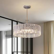 5 6 Light Drum Hanging Chandelier Modern Crystal And Metal Pendant Chandelier For Kitchen Beautifulhalo Com