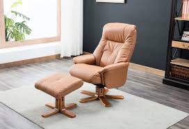 Available in both leather and fabric. Morris Living This Is The Dubai Tan Plush Leather Swivel Recliner Chair With Matching Footstool Learn More Here Www Morrisliving Co Uk Collections Plush Faux Leather Products Dubai Tan Plush Leather Swivel Recliner Chair With Matching Footstool