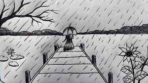 beautiful raining scenery drawing