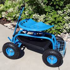 Blue Steel Rolling Garden Cart
