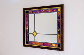 Large Purple Gold Framed Stained Glass