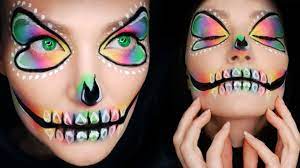 neon rainbow skull halloween makeup