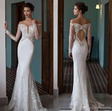2019 Mermaid Wedding Dresses Off The Shoulder Deep V Neck Illusion Long Sleeves Lace Sexy Open Back Trumpet Bridal Gowns