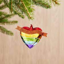 Blown Glass Rainbow Heart Ornament