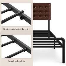 metal bed frame with tufted faux